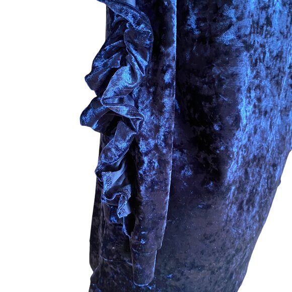 NWT Kaktus Crushed Velvet Ruffle Mini Dress Navy Blue Shift Dark Fairy Grunge-M - Picture 12 of 16